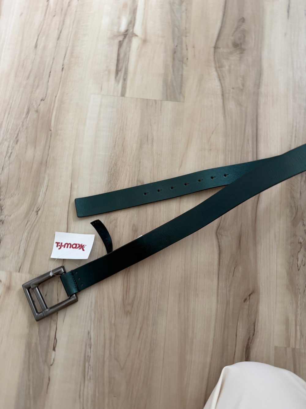 Women’s Dark Green Leather Belt with Gunmetal Buckle